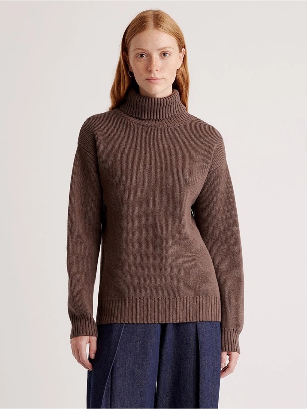 Quince Ribbed 100% Organic Cotton Turtleneck Sweater in Brown NWOT Size XSmall